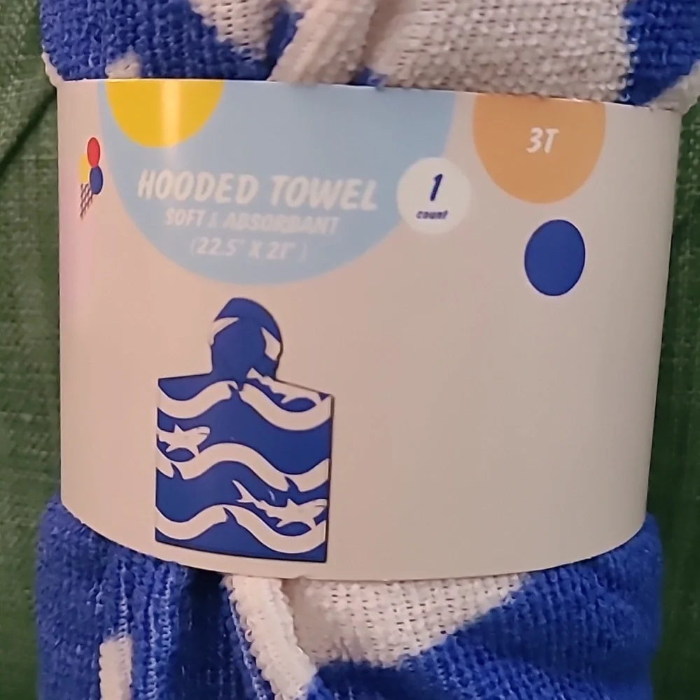 Blue and White Shark Print Hooded Towel